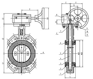 渦(wō)輪蝶閥結(jié)構圖 渦輪(lún)蝶閥結構(gou)圖